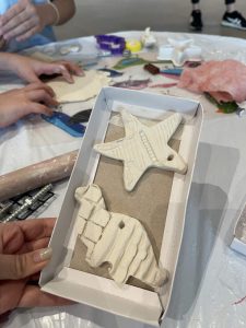 They created textures on it using different tools like Lego blocks, screws, bottle caps and many more, they cut and molded their final product by using a cookie cutter of their choice.